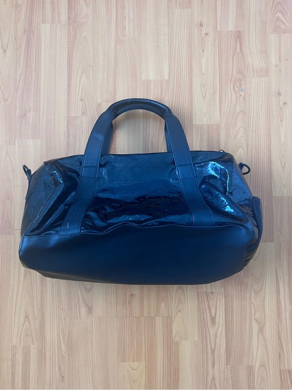 Brandon Blackwood Patent Leather Geometric Patchwork Duffel Bag